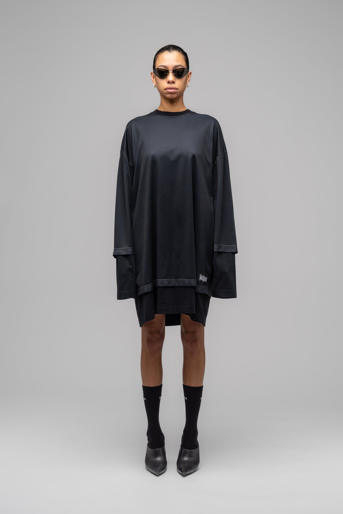 "GAME" LAYERED MESH SHIRT DRESS